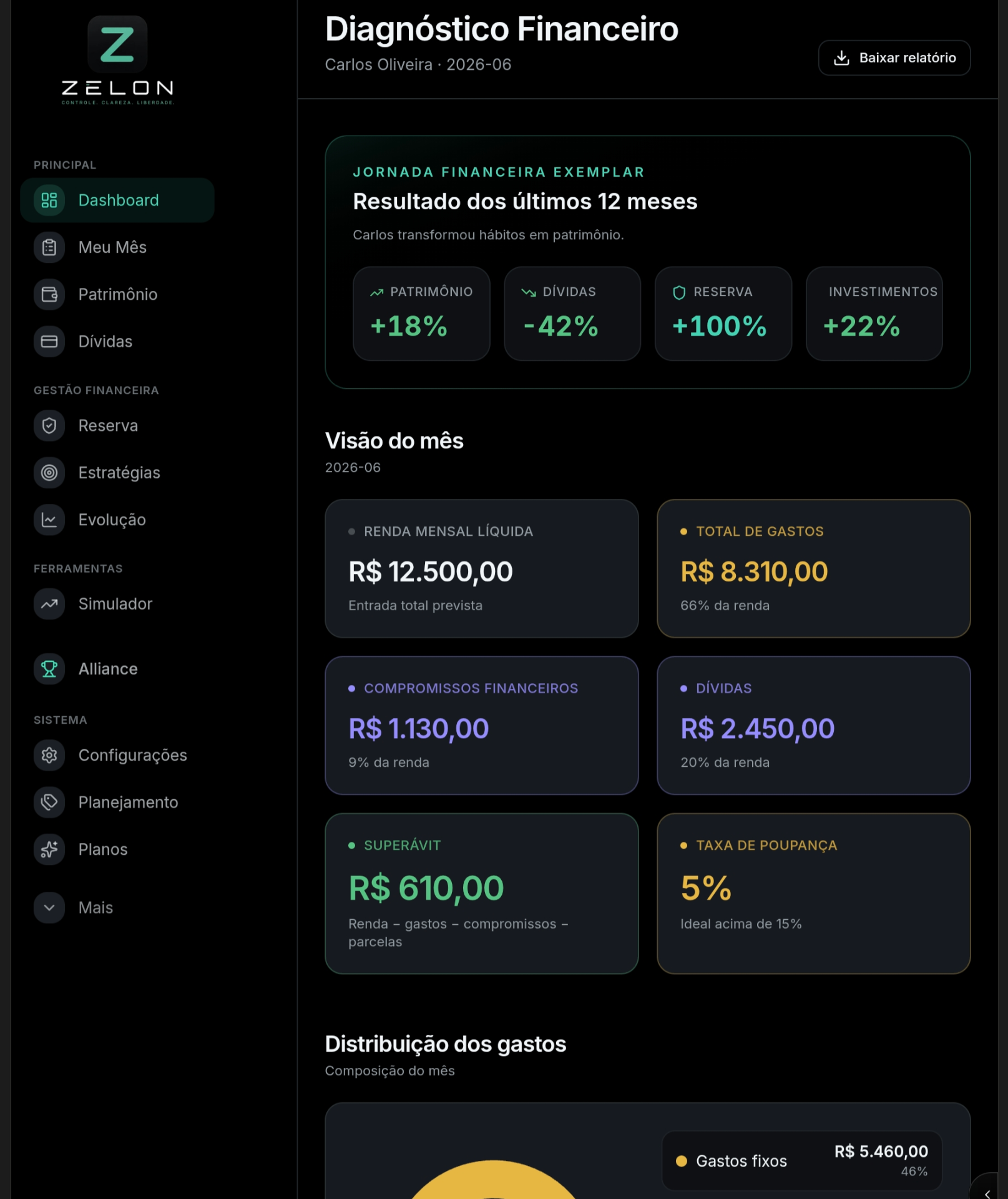 Dashboard do Zelon