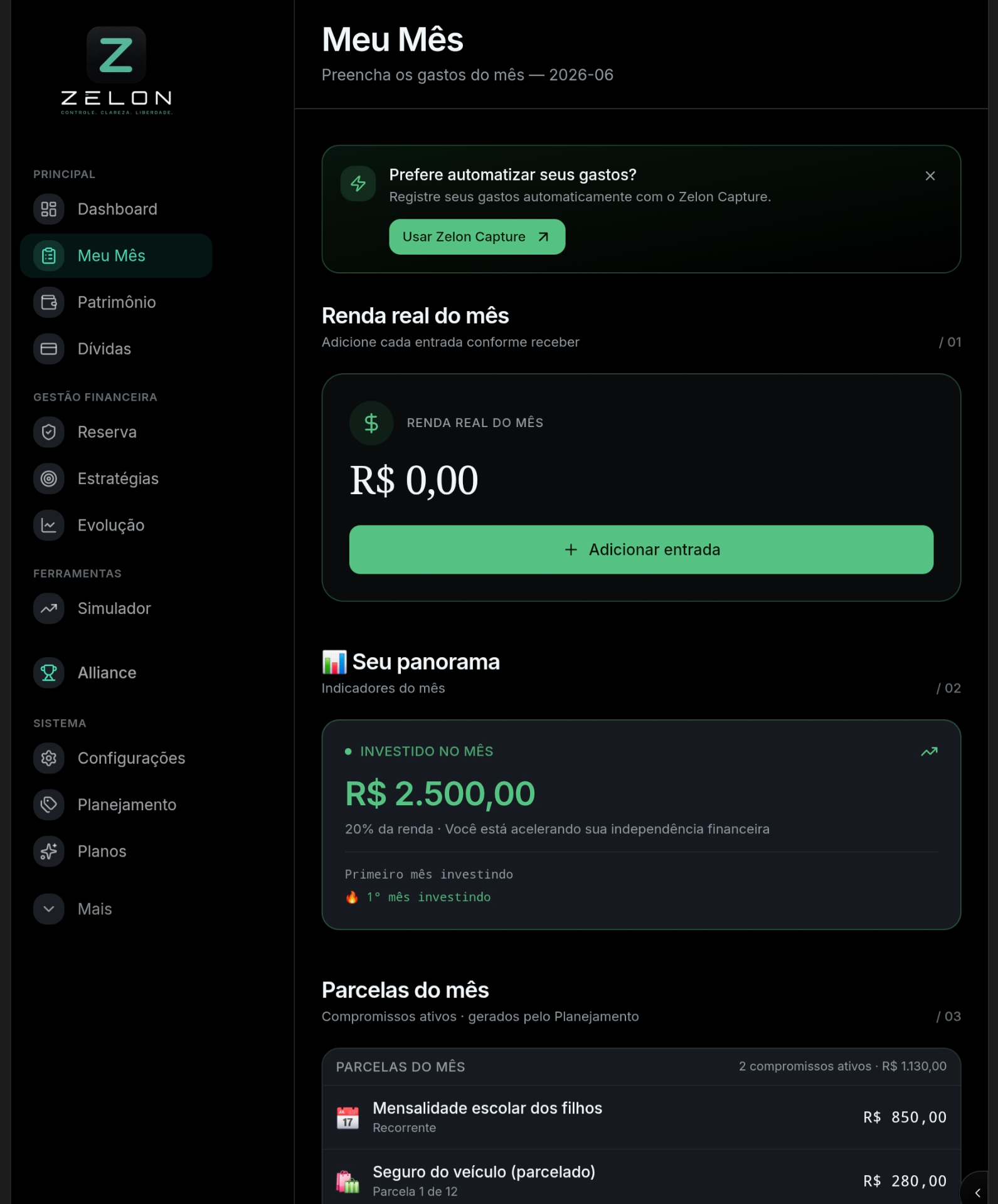 Tela Meu Mês